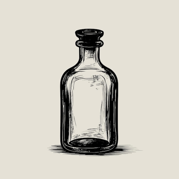 Bottle engraving style hand drawn black color vintage vector illustration