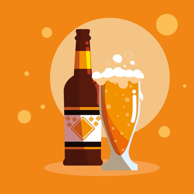 Bottle and glass of beer isolated icon