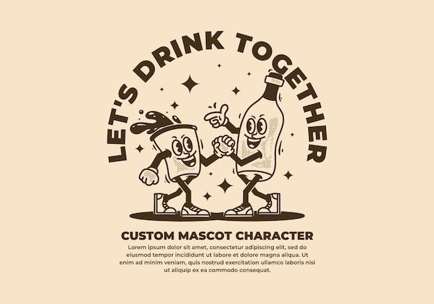 Bottle and glass of beer mascot character