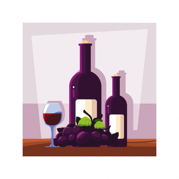 Bottle and glass of wine with grapes