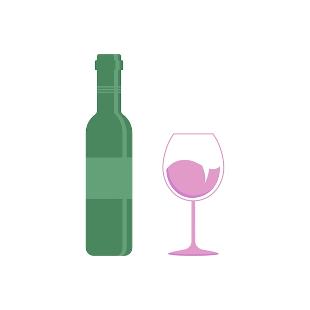 Бутылка зеленого вина и бокал розового вина Алкоголь