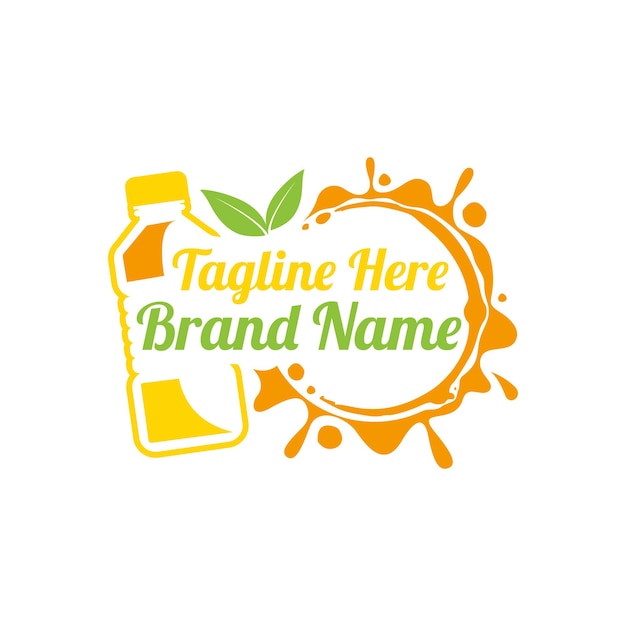 Bottle Healthy Juice Fresh orange logo template vector illustration in yellow and bright green color