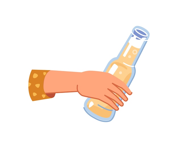 Vector bottle of light beer or ale mug in bartender hand