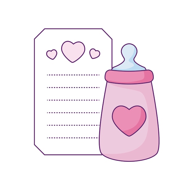 Bottle milk in card with hearts decoration