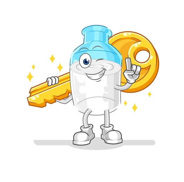 Bottle of milk carry the key mascot cartoon vector