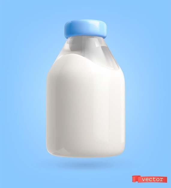 Bottle of milk cartoon 3d vector icon