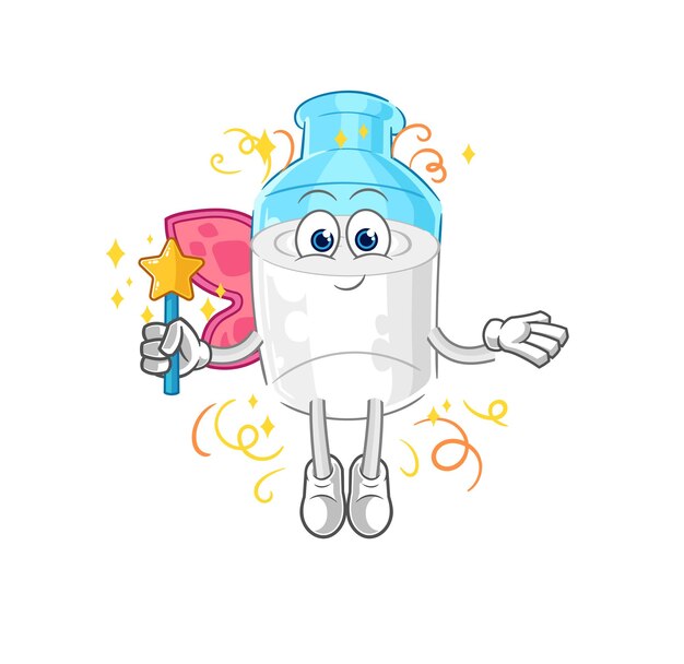 Bottle of milk fairy with wings and stick cartoon mascot vector