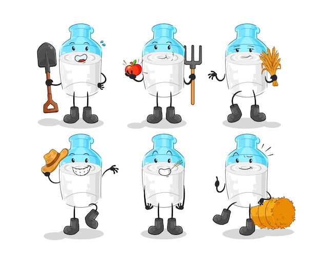 Bottle of milk farmer group character cartoon mascot vector