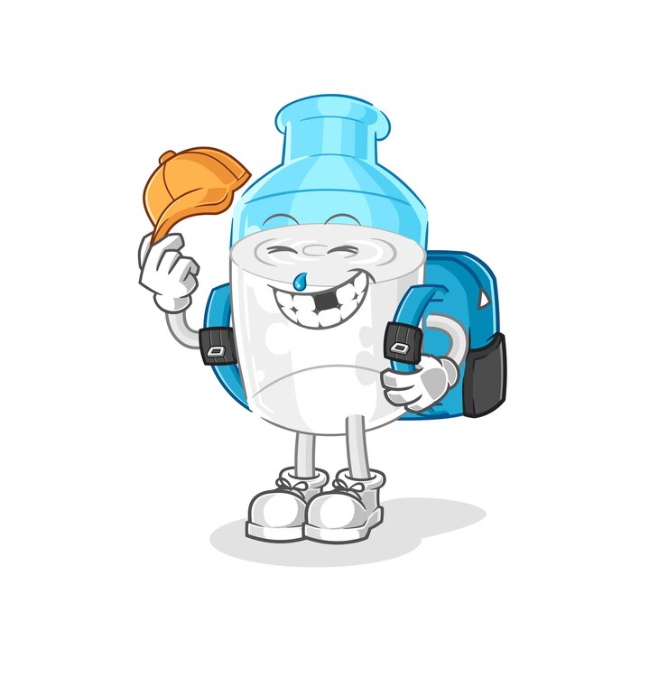 Vector bottle of milk goes to school vector cartoon character