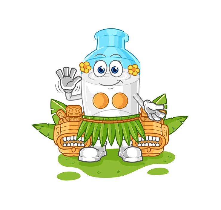 Vector bottle of milk hawaiian waving character cartoon mascot vector