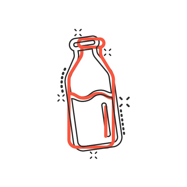 コミック スタイルのボトル ミルク アイコン分離白地フラスコ漫画ベクトル図ドリンク コンテナー スプラッシュ効果ビジネス コンセプト