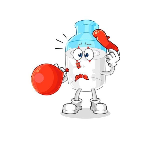 Bottle of milk pantomime blowing balloon cartoon mascot vector