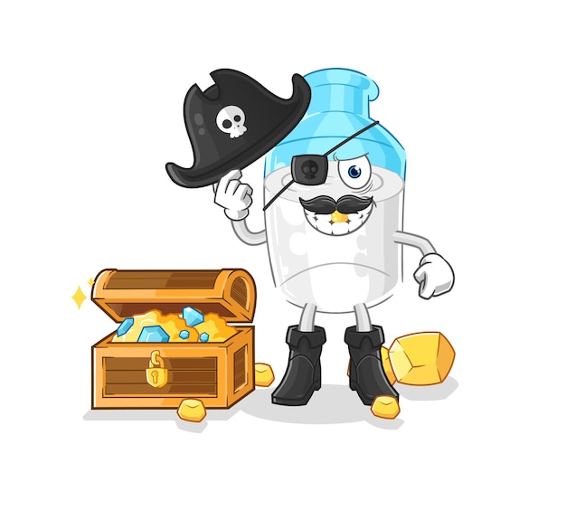 Bottle of milk pirate with treasure mascot cartoon vector