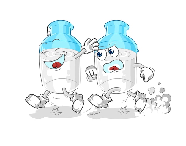 Bottle of milk play chase cartoon cartoon mascot vector