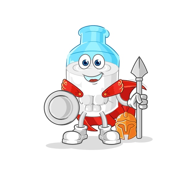 Bottle of milk spartan character cartoon mascot vector