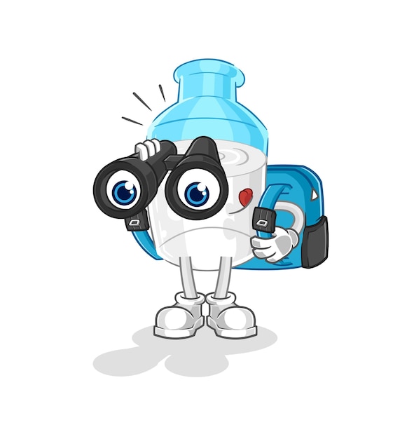 Bottle of milk with binoculars character cartoon mascot vector