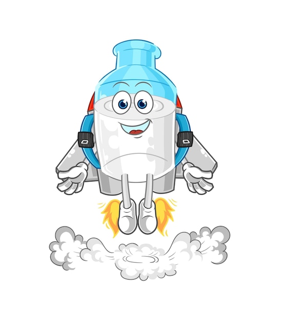 Bottle of milk with jetpack mascot cartoon vector