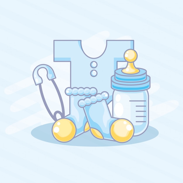 Bottle milk with set objects for baby boy