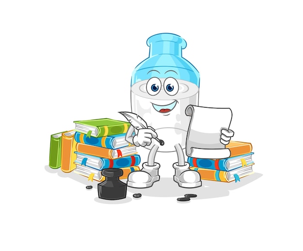 Bottle of milk writer vector cartoon character