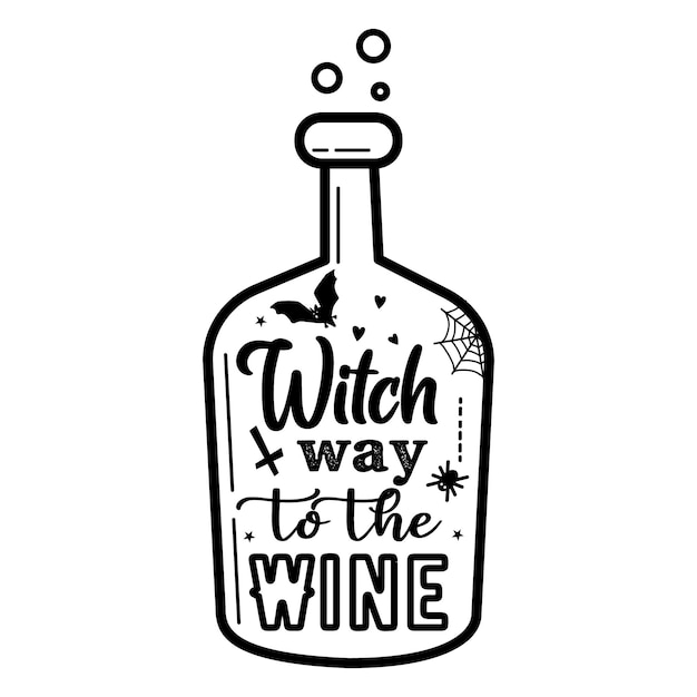 Vettore una bottiglia in stile minimalista con la scritta the witch's way to wine,