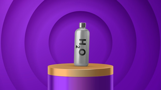 Vector bottle mockup for water and juice with 3d balls purple background illustration vector