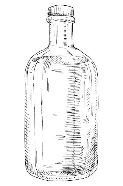 テキーラのボトル。ヴィンテージベクトル黒ハッチングイラスト。白い背景で隔離