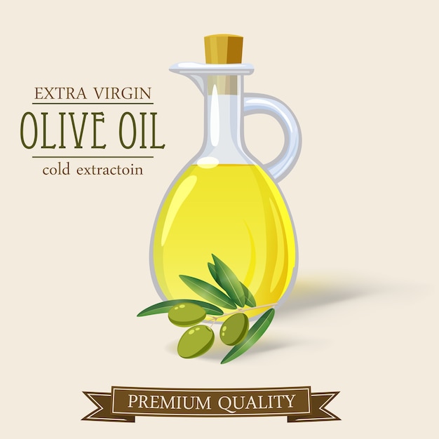 Bottle of olive oil and branch cartoon, isolated