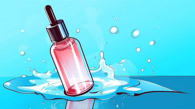 Vector a bottle of pink liquid is in front of a blue background