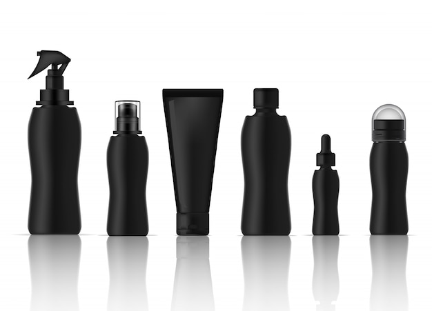 Vector bottle realistic skincare product spray, deodorant, foam soap, dropper