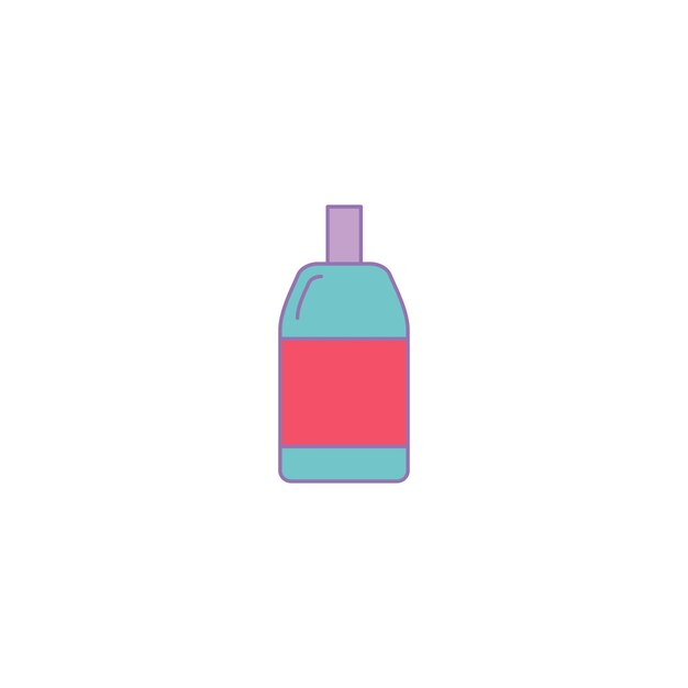 a bottle of red and blue soap is shown on a white background