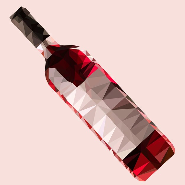 a bottle of red grape wine made of triangles of different sizes in illustration low poly style