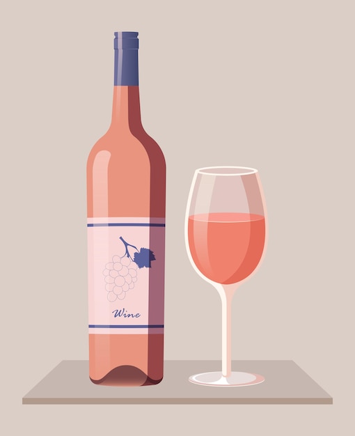 Bottle of rose wine with wine glass
