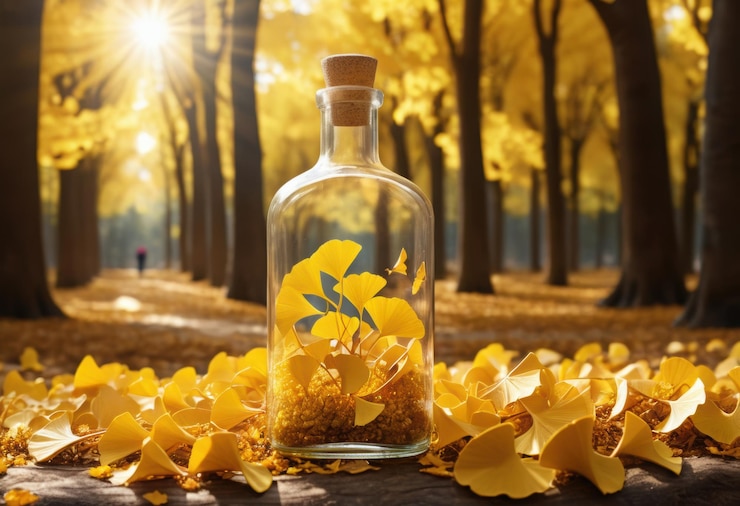 Vector a bottle of sand in a forest with yellow flowers