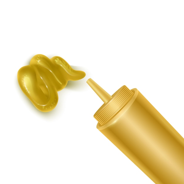 Vector bottle and spilled sauce of mustard
