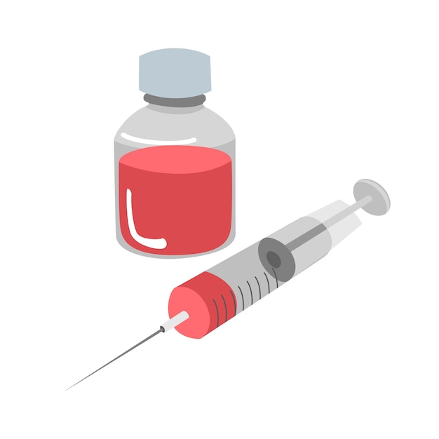 Bottle and syringe isolated on white background Flat vector illustration