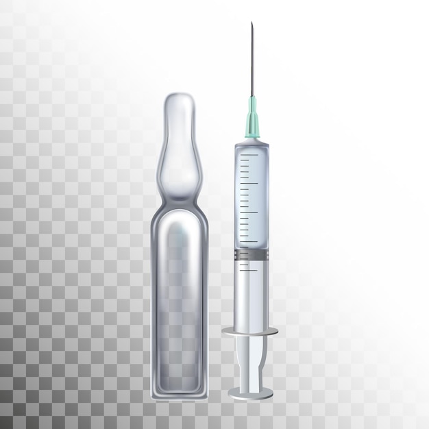 Vector bottle  and vaccine syringe flu shotmedical and health concept.