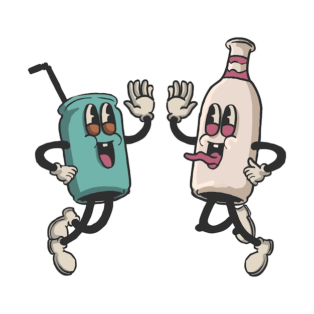 Bottle Vintage Cartoon Character Premium Vector