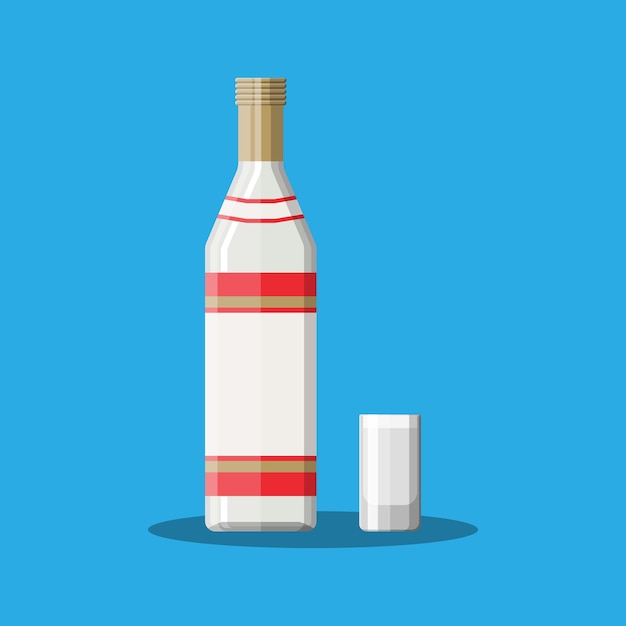 Bottle of vodka with shot glass