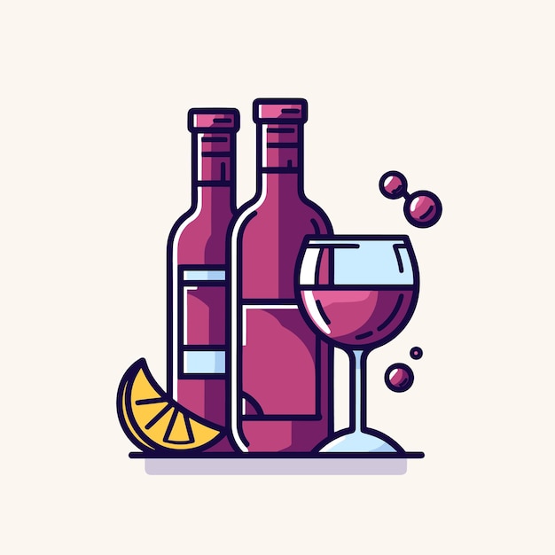 ワインボトルとグラスワイン。