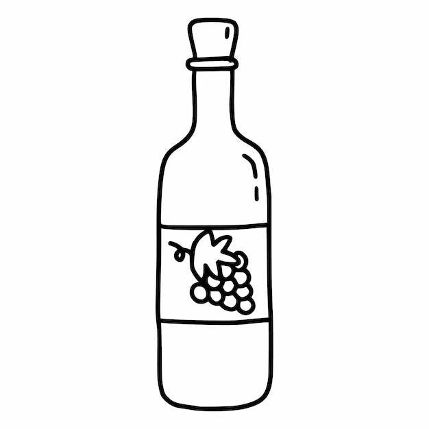 Bottle of wine made from grapes Vector doodle illustration Sketch