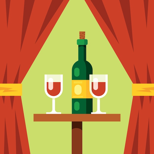 A Bottle Of Wine On The Table Food Illustrator