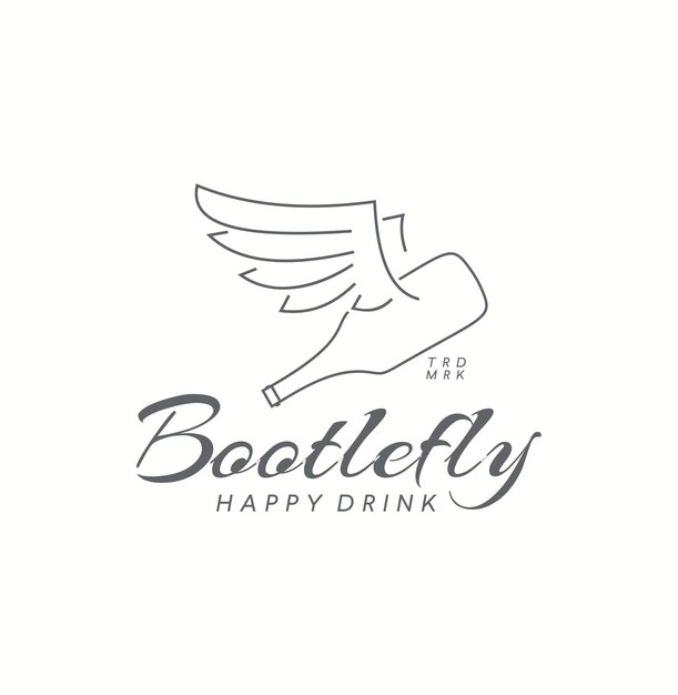 ベクトル ボトルウィングスのロゴデザインラインアートイラスト ワインのラベルとバーカフェのテンプレート