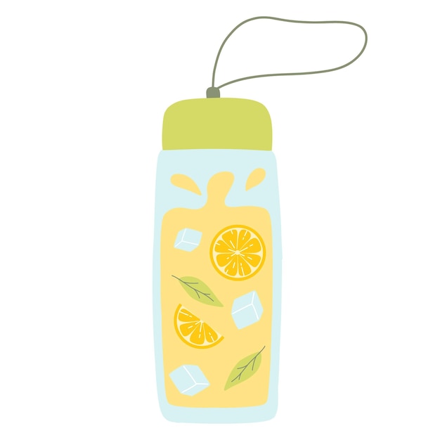 Bottle with lemonade Cool lemonade with pieces of lemon mint and ice Vector illustration isolated on white background Flat style