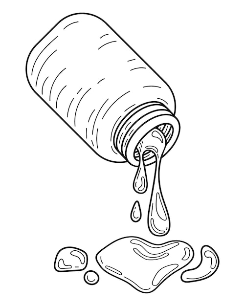 Bottle with medical syrup sketch Hand drawn line art illustration