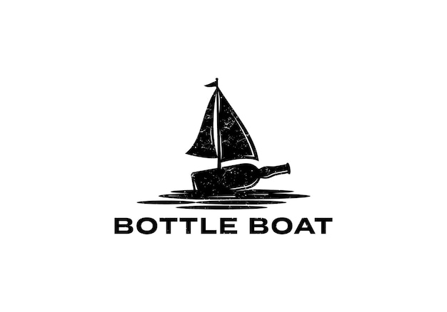 帆の瓶。ボトルボートのロゴイラストデザインテンプレートのインスピレーション