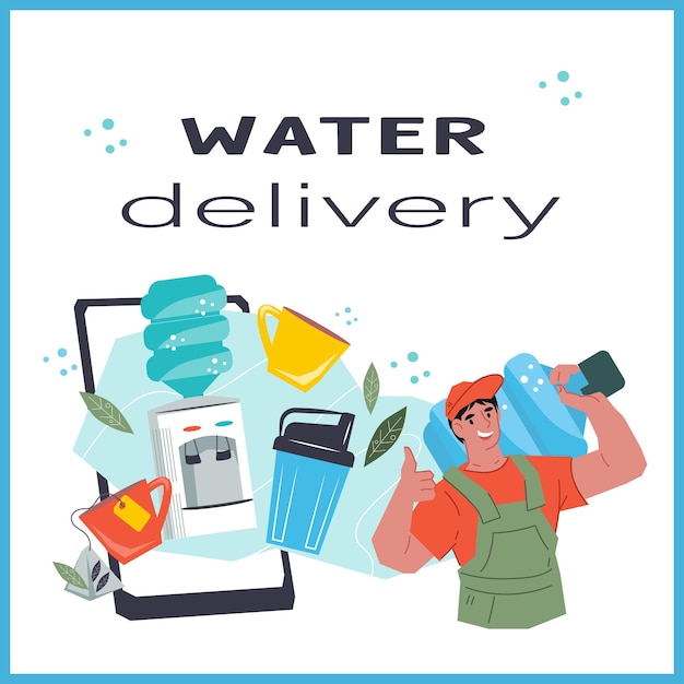 Vector bottled drinking water delivery and transportation service flat vector