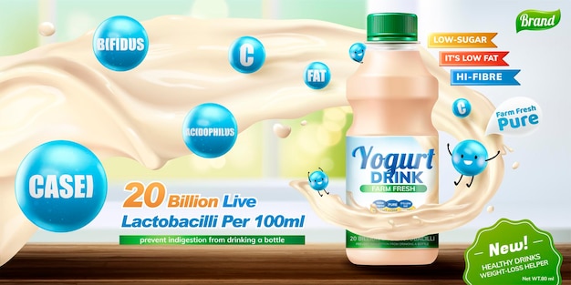 Bevanda probiotica o yogurt in bottiglia