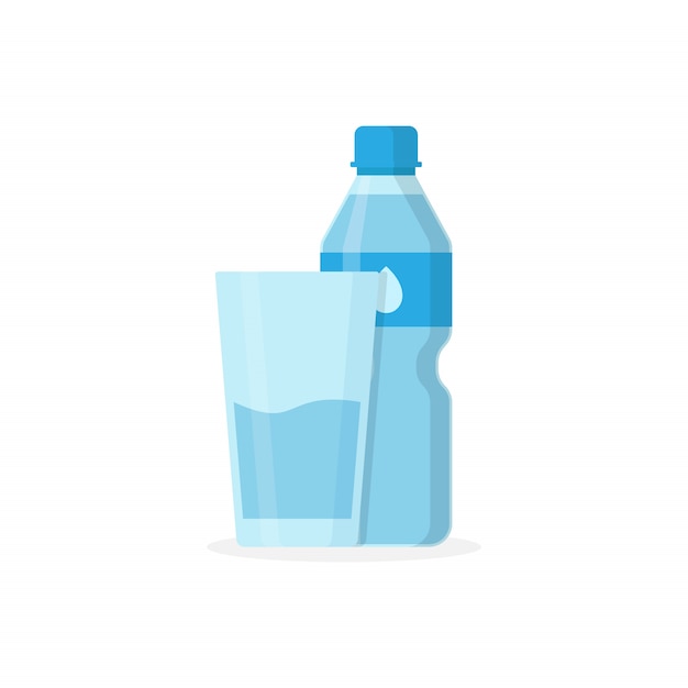 Vector bottled water drink and glass containing water drink