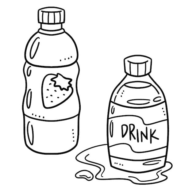 Vector bottled water and juice isolated coloring page