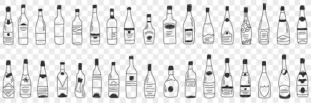 Bottles for alcohol doodle set illustration